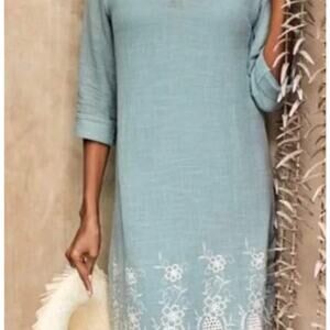 Soft Surroundings Women’s Petite S Pissaro Dress & Slip VNeck Floral Embroidered